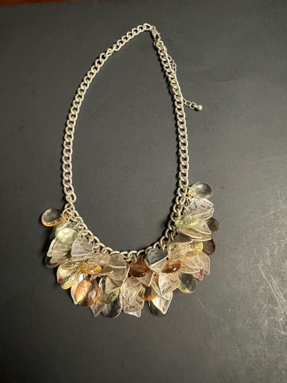 Statement Multicolor Petal Necklace - Silver Chain Fashion Jewelry